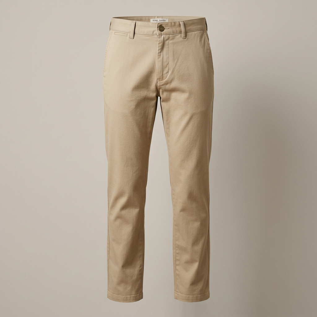 Illustrative AI-generated image of men's classic beige chino trousers