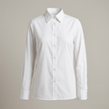 Illustrative AI-generated image of a women's classic white button-down shirt