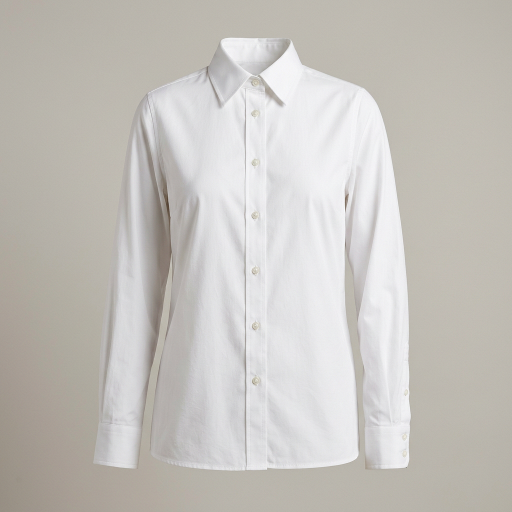 Illustrative AI-generated image of a women's classic white button-down shirt