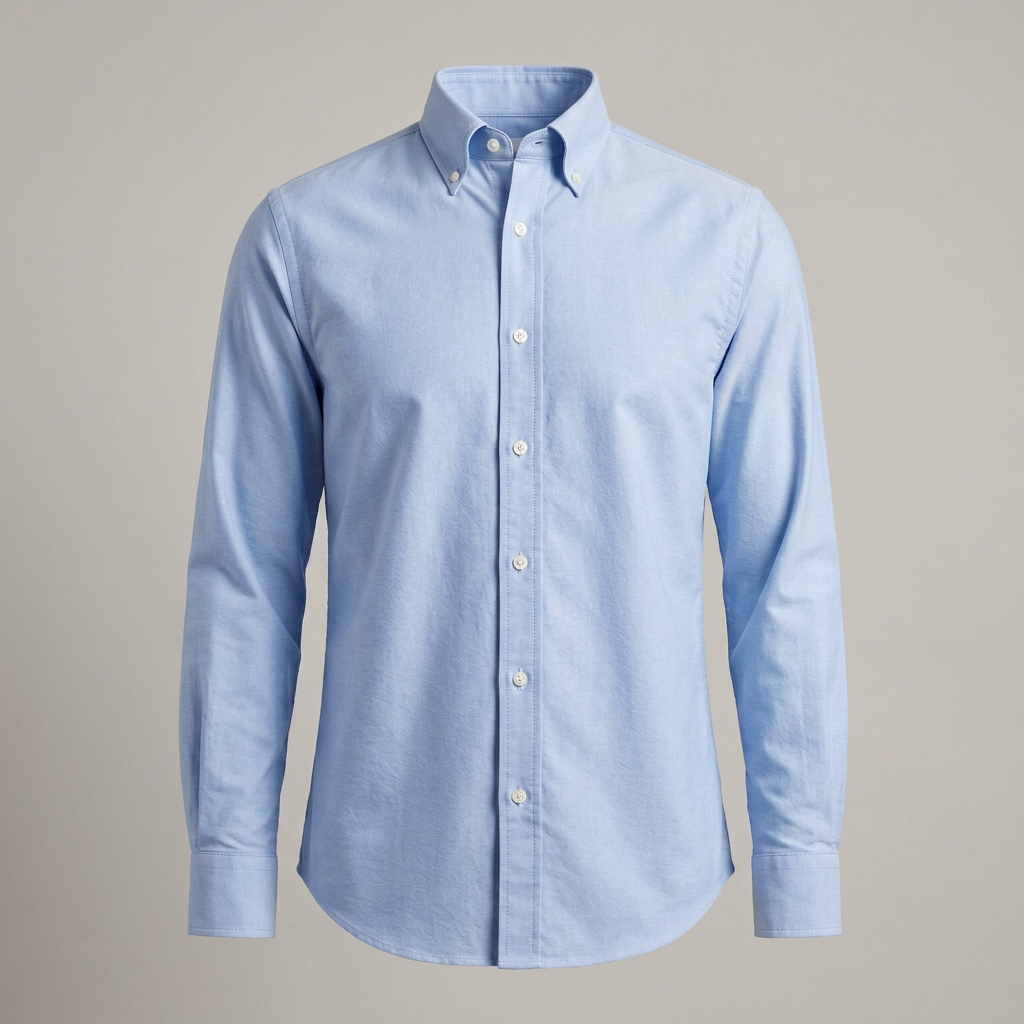 Illustrative AI-generated image of a men's classic light blue button-down shirt