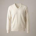Illustrative AI-generated image of a men's classic ivory V-neck sweater