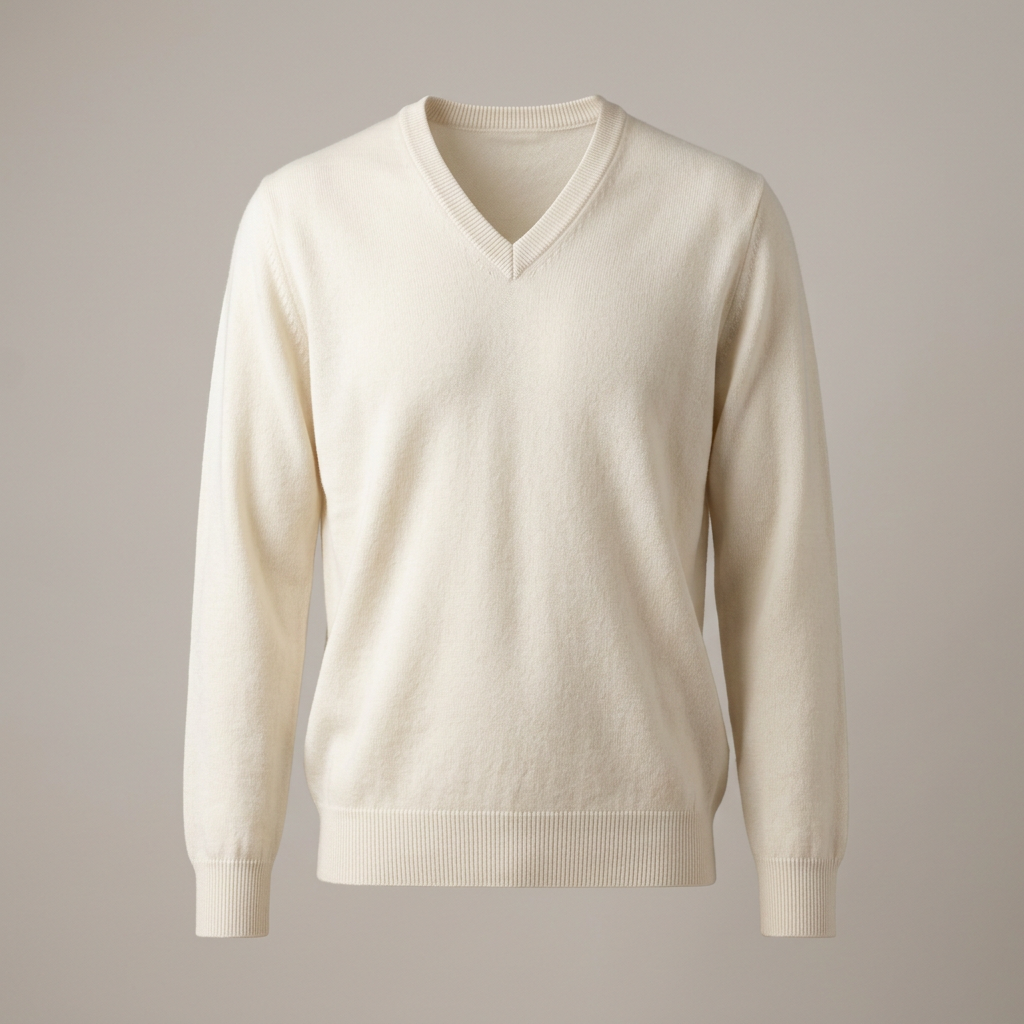 Illustrative AI-generated image of a men's classic ivory V-neck sweater