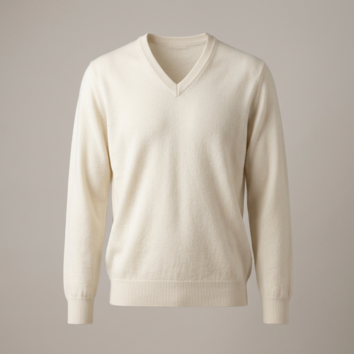 Illustrative AI-generated image of a men's classic ivory V-neck sweater